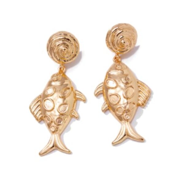 Golden Fish Earrings – Bold Ocean-Inspired Statement Studs - Picture 2 of 5